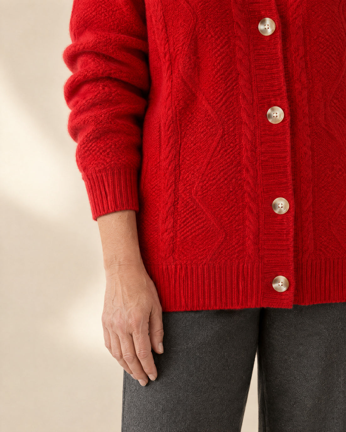 Cable Panel Wool-Blend Cardigan