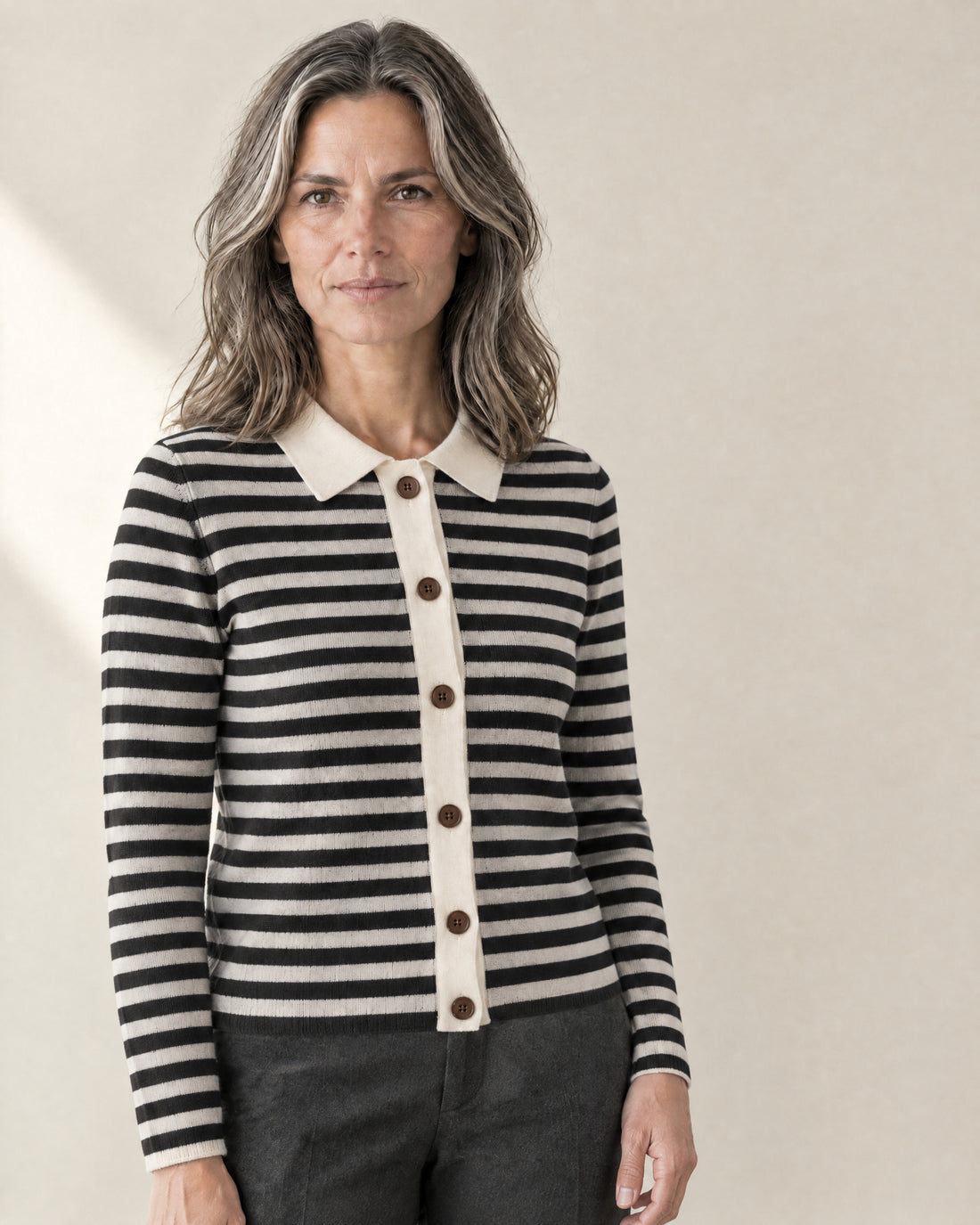 Striped Collared Cardigan