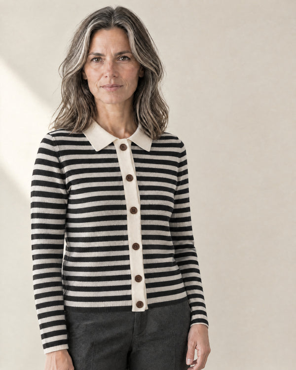Striped Collared Cardigan in Black