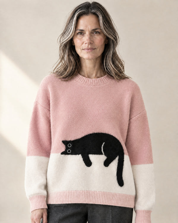 Oversized Cat Motif Jumper in Pink