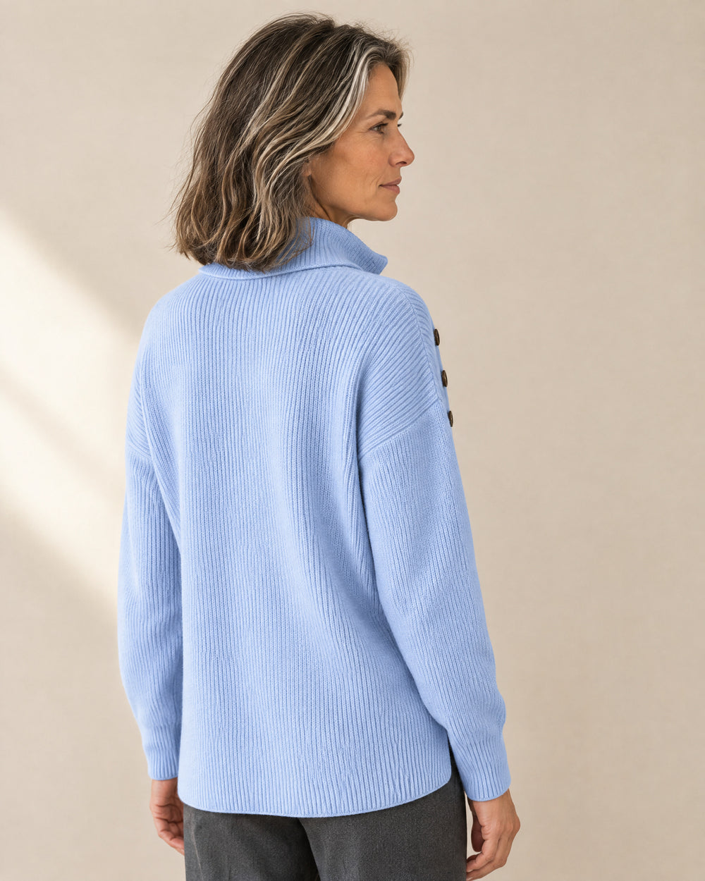 Ribbed Polo Collar Jumper, back view, worn