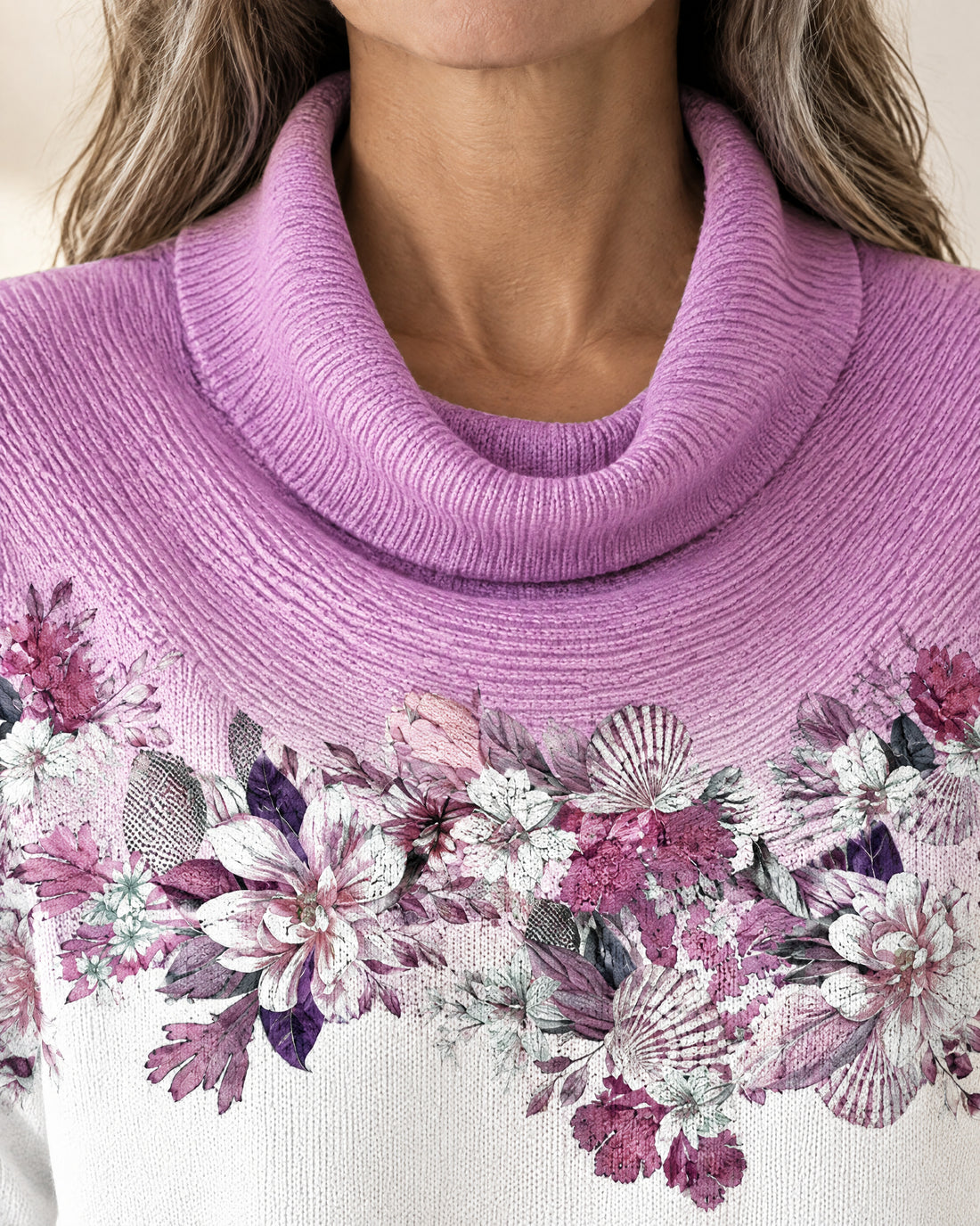 Floral Print Cotton Roll Neck Jumper