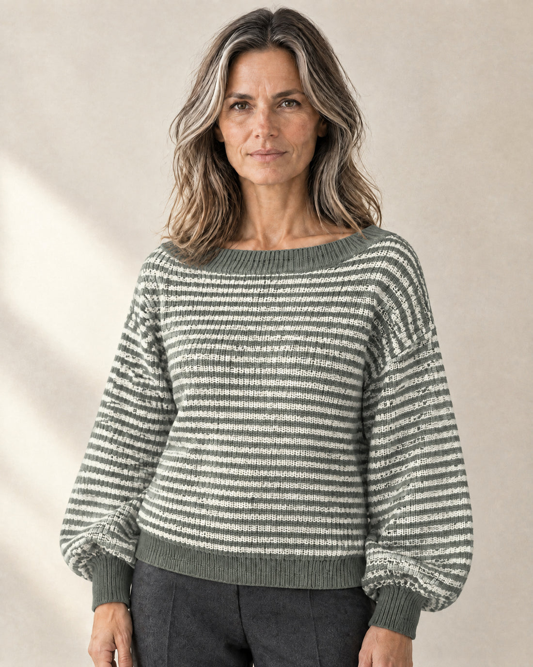 Striped Balloon Sleeve Jumper