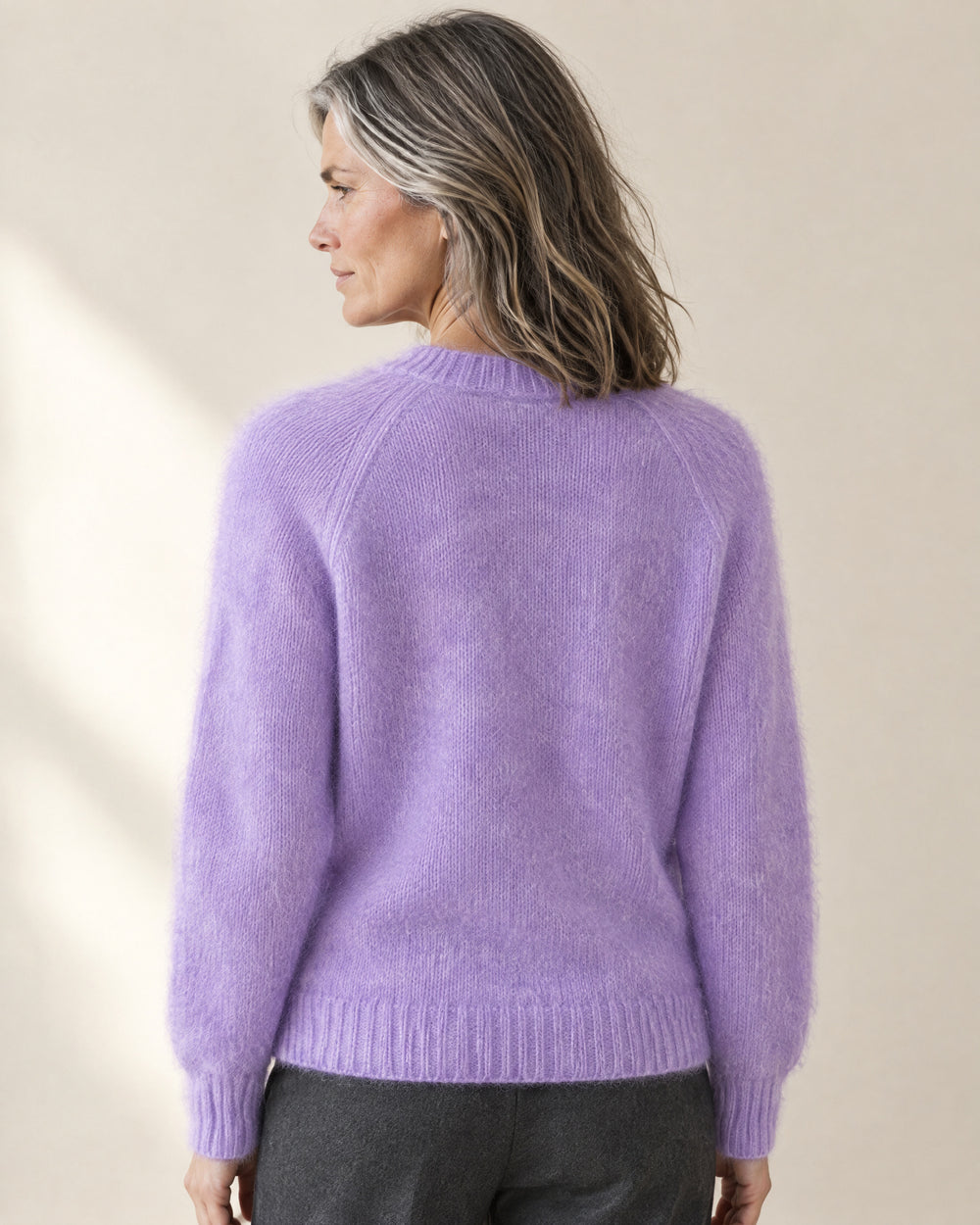 Mohair-Blend Brushed Crew Jumper, back view, worn