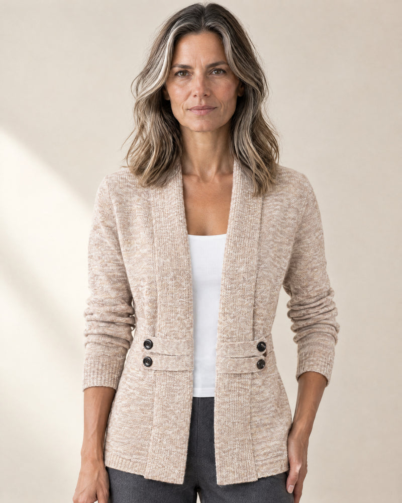 Button-Tab Open Front Cardigan