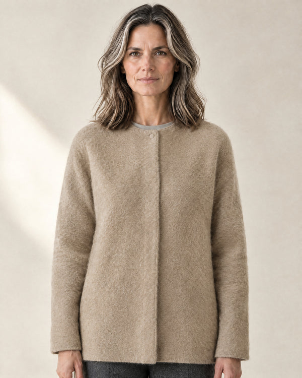 Brushed Longline Cardigan in Beige