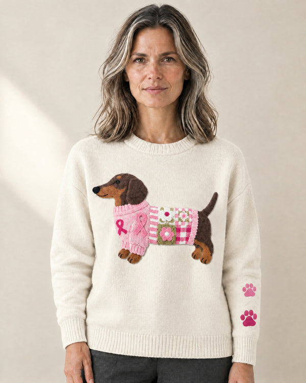 Dachshund Motif Jumper in White