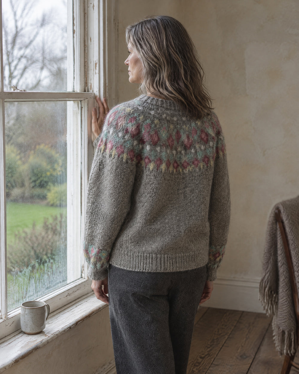 Brushed Fair Isle Yoke Jumper, worn at home