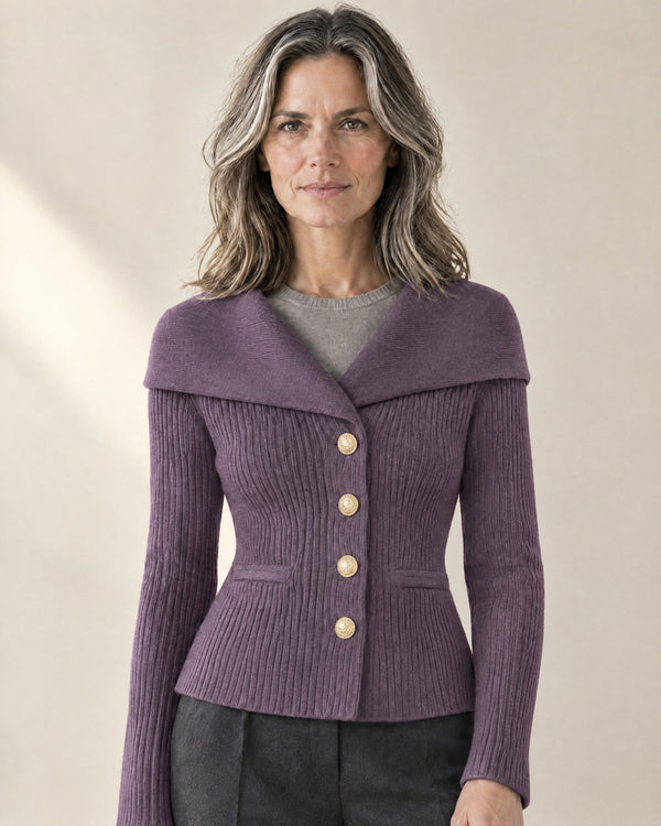 Wide-Collar Fitted Cardigan in Purple