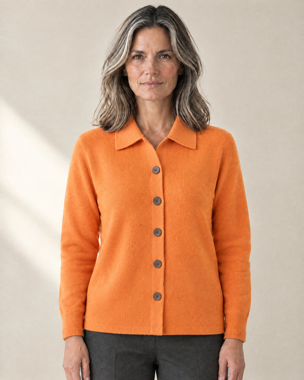 Collared Button-Through Cardigan in Orange