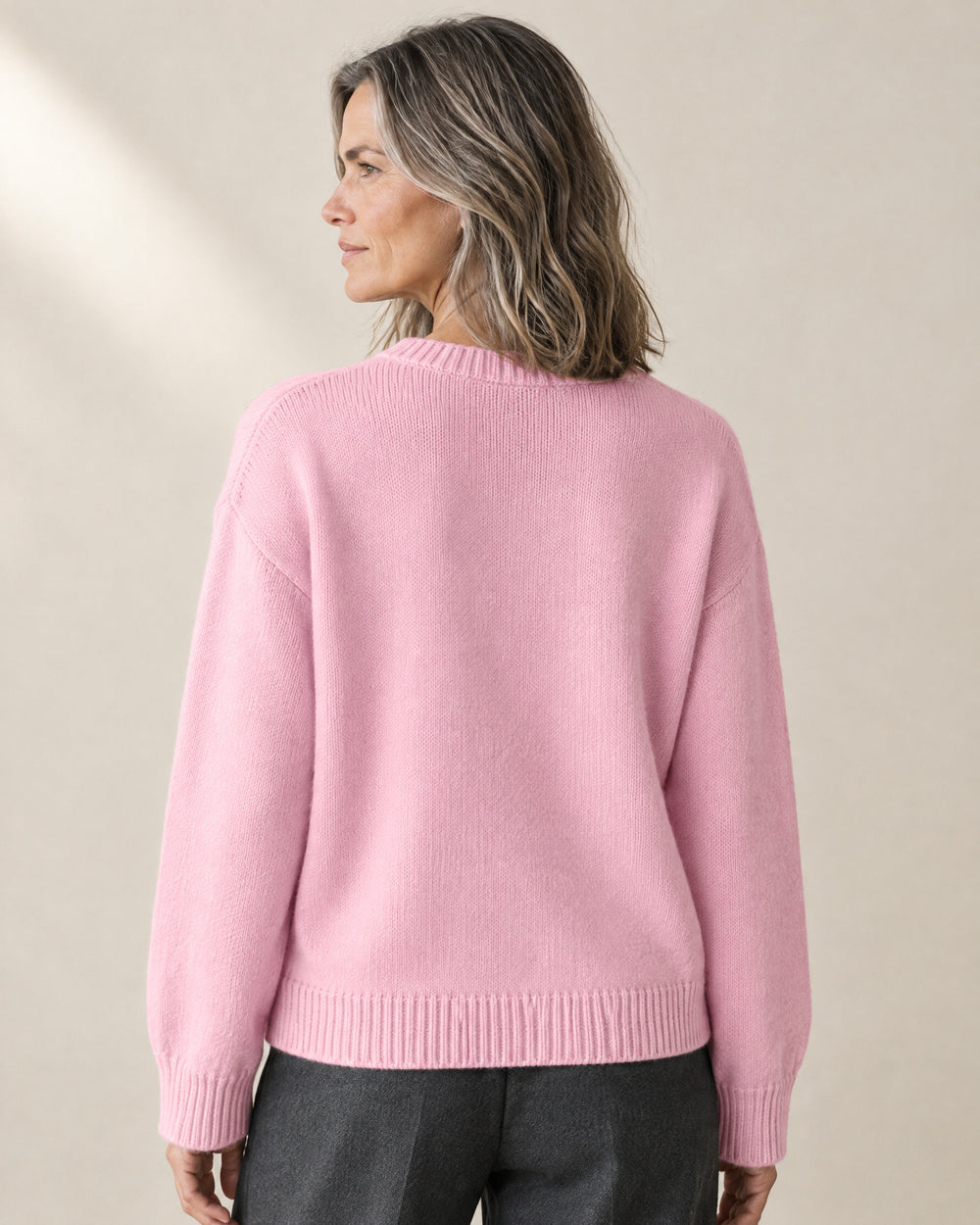Cotton-Rich Crew Neck Jumper, back view, worn