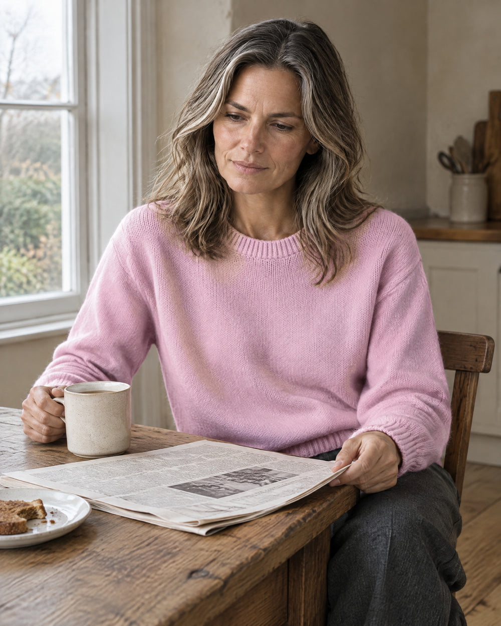 Cotton-Rich Crew Neck Jumper, worn at home