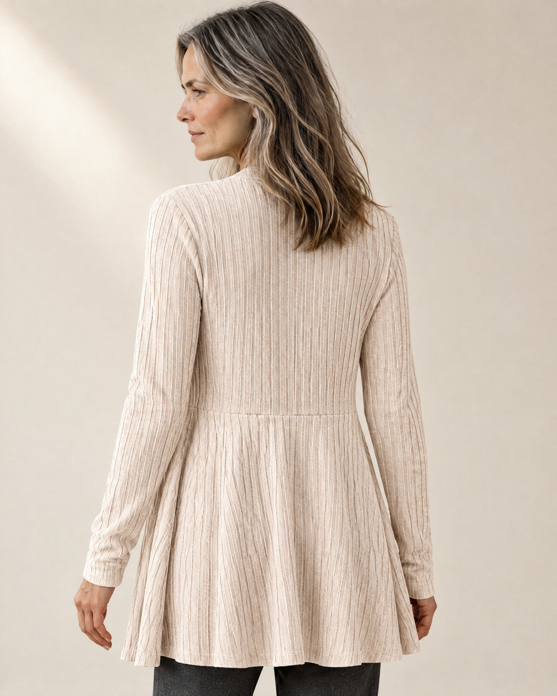 Ribbed Open-Front Longline Cardigan