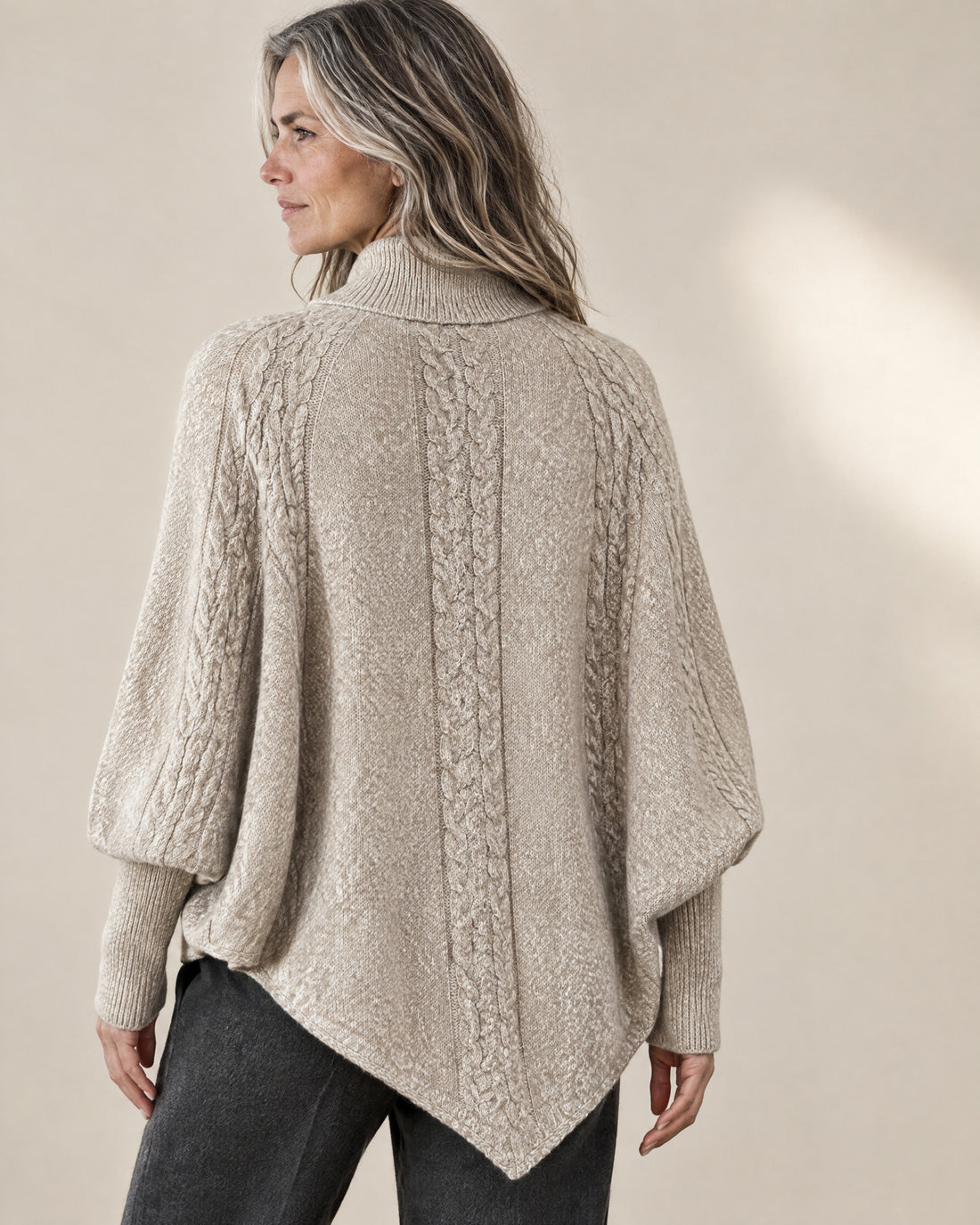Cable Knit Batwing Poncho Jumper
