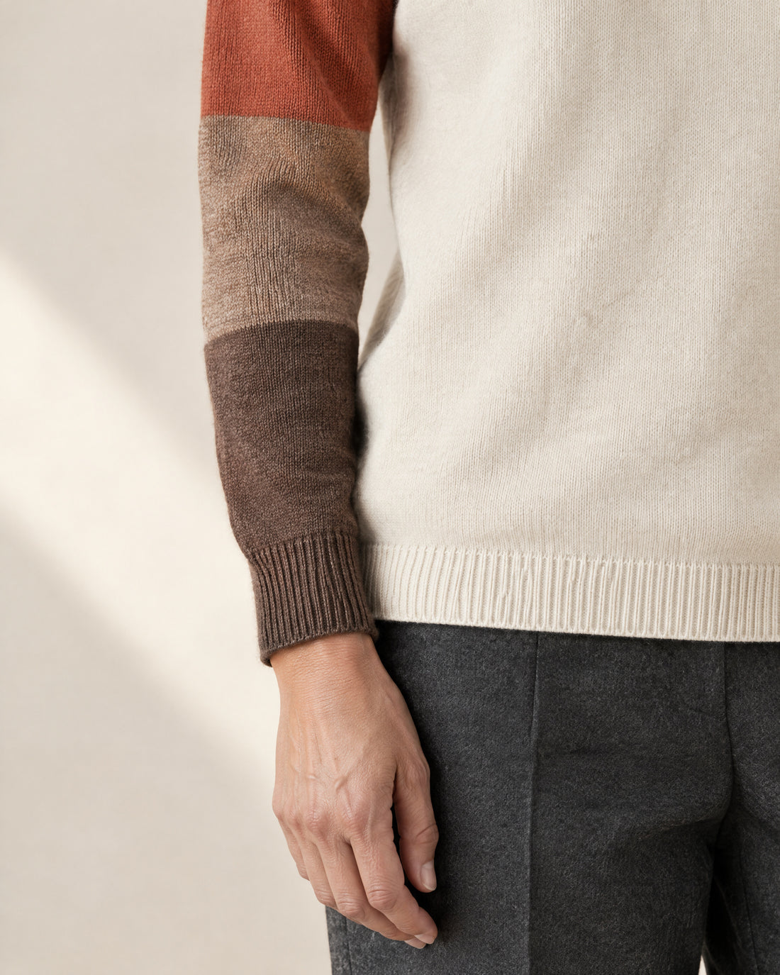 Colour-Block Sleeve Roll Neck Jumper