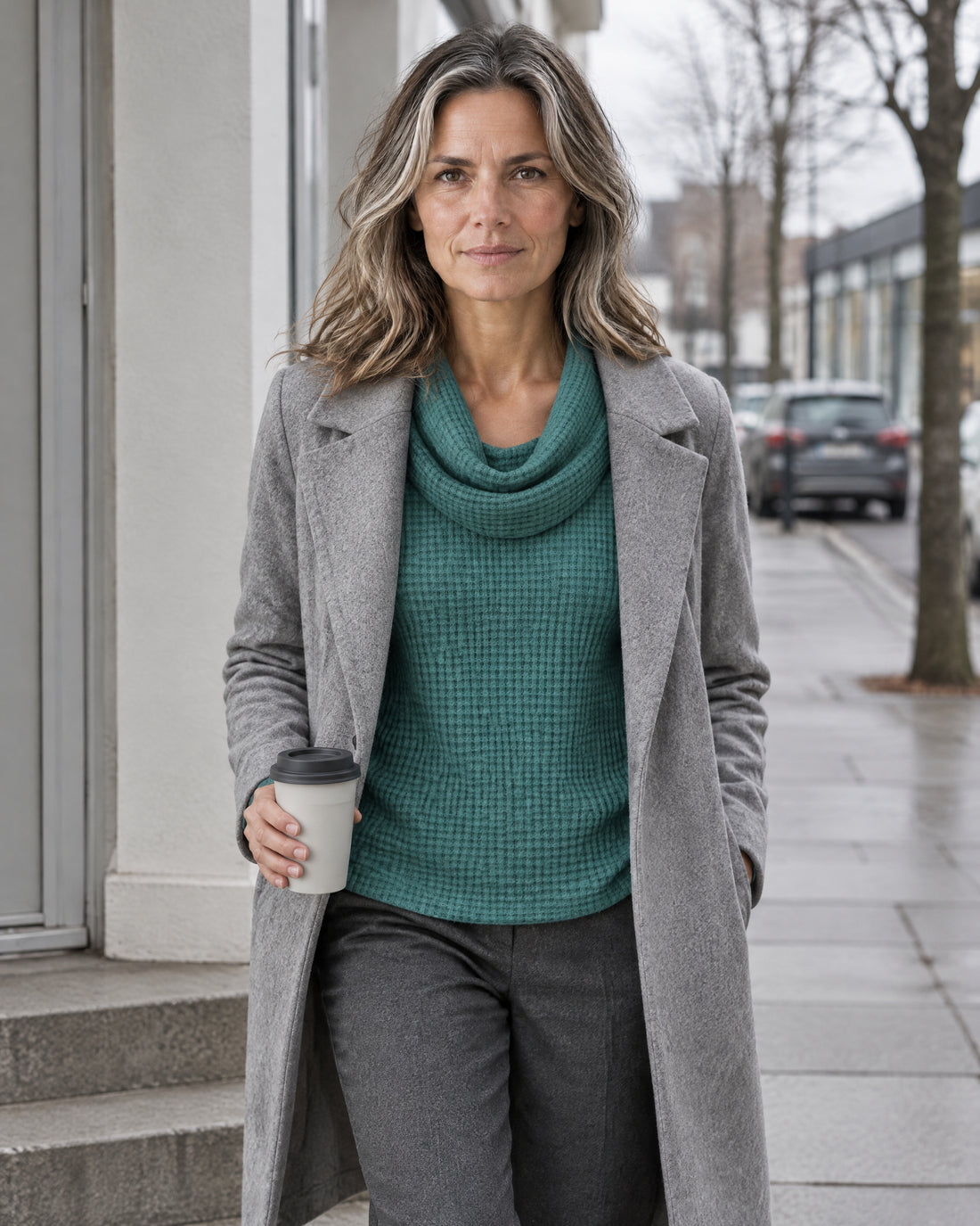 Waffle Knit Cowl Neck Jumper