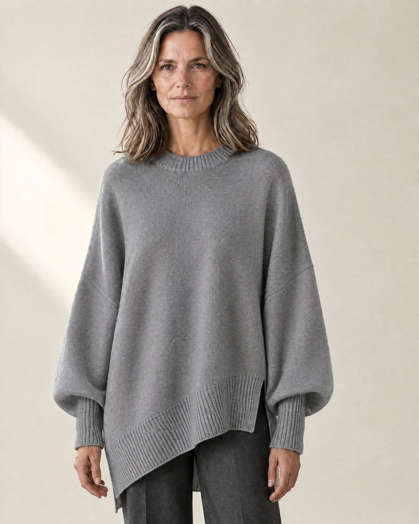 Oversized Longline Crew Jumper in Grey