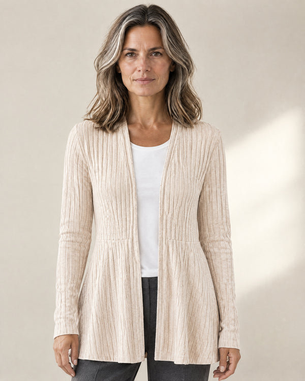 Ribbed Open-Front Longline Cardigan in Pink