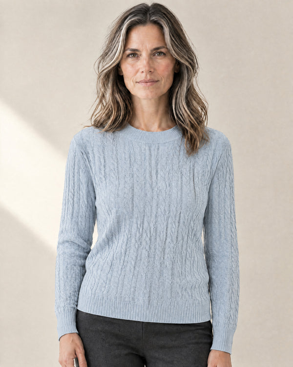 Cable Knit Crew Neck Jumper in Turquoise