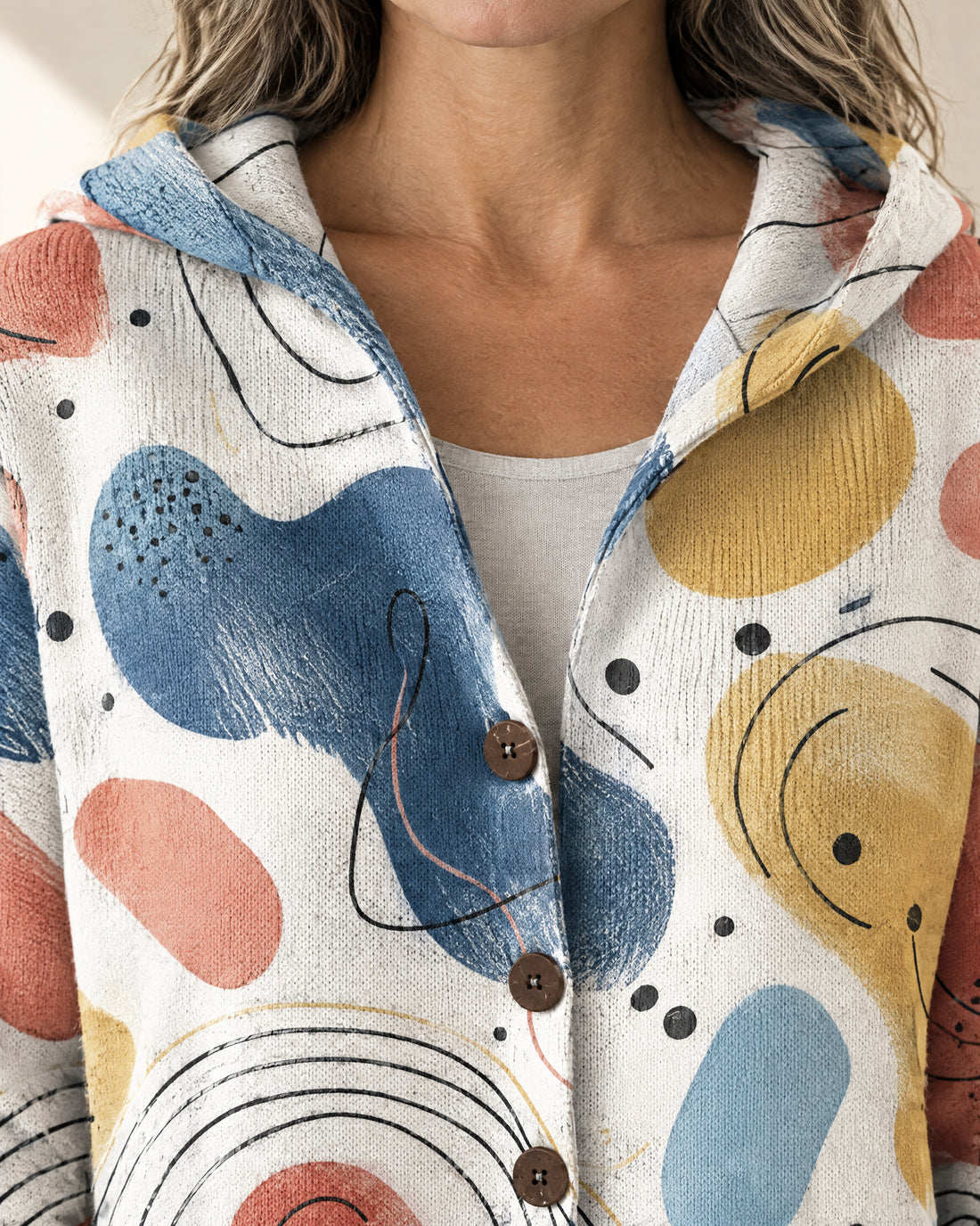Patterned Hooded Cardigan