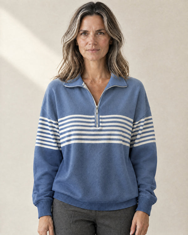Striped Quarter-Zip Jumper in Blue