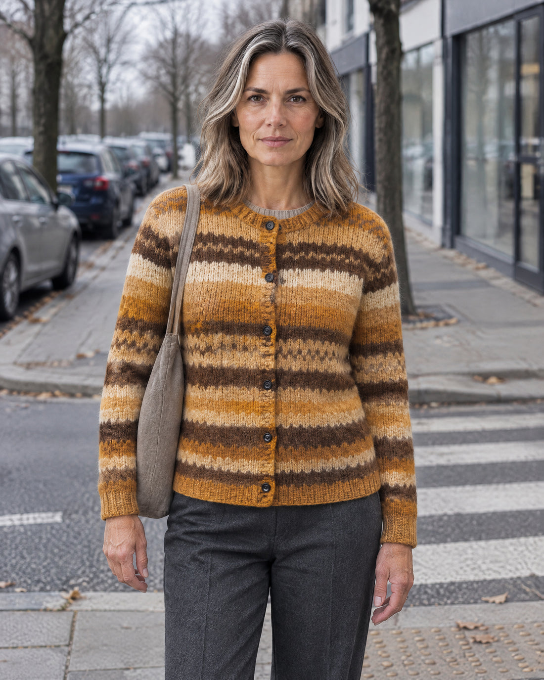 Tonal Stripe Crew Neck Cardigan