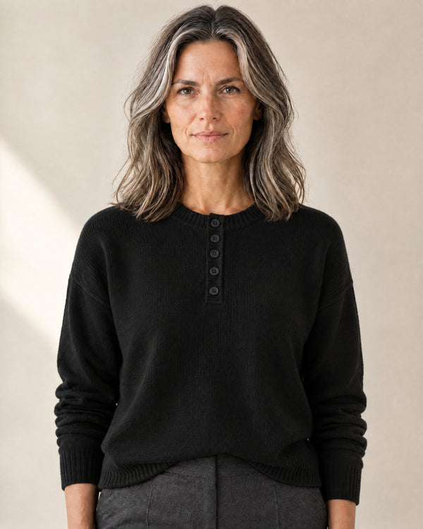 Four-Button Henley Jumper in Black