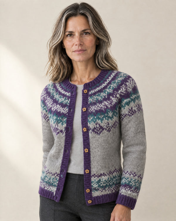 Chevron Fair Isle Yoke Cardigan in UK 8 (S)