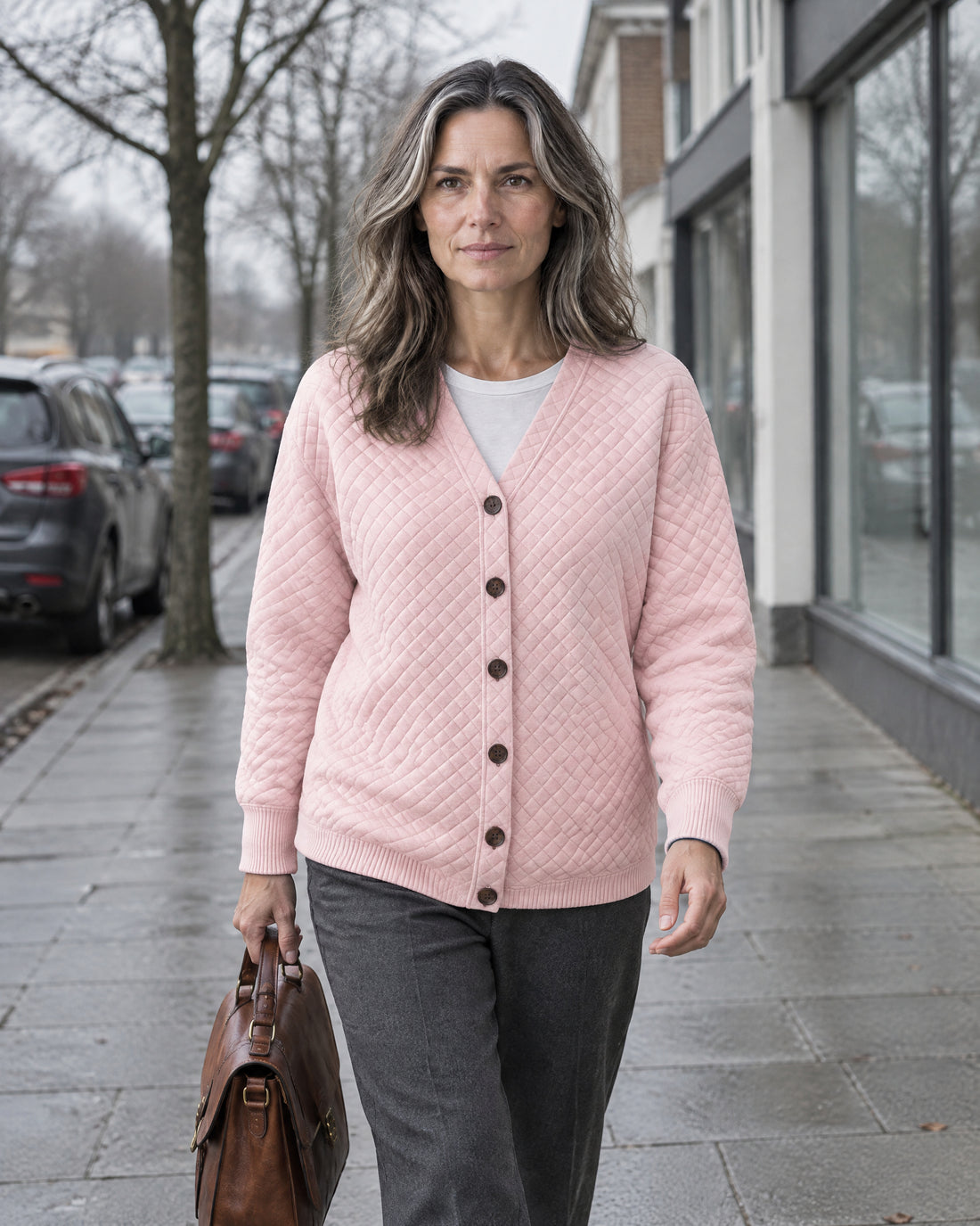 Quilted V-Neck Button Cardigan