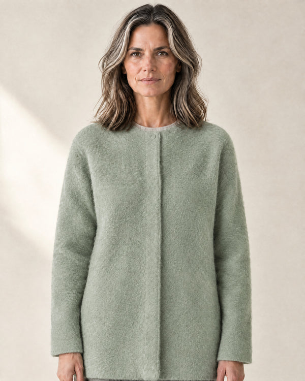 Brushed Longline Cardigan in Green