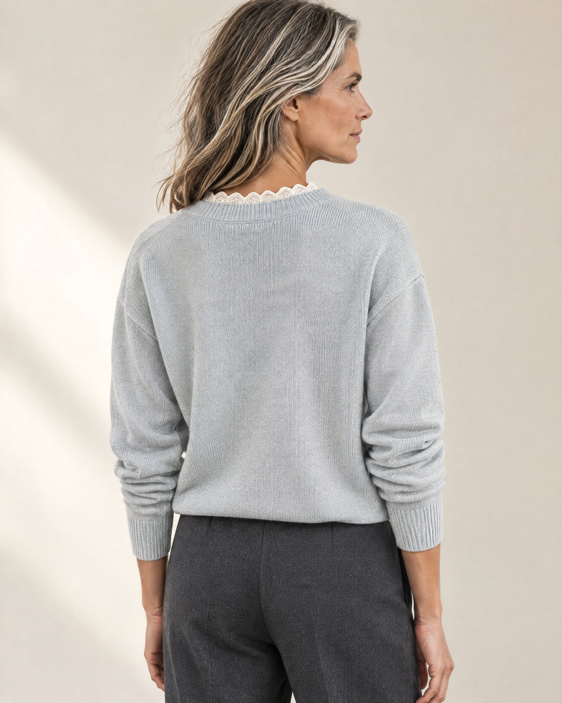 Lace-Trim V-Neck Jumper