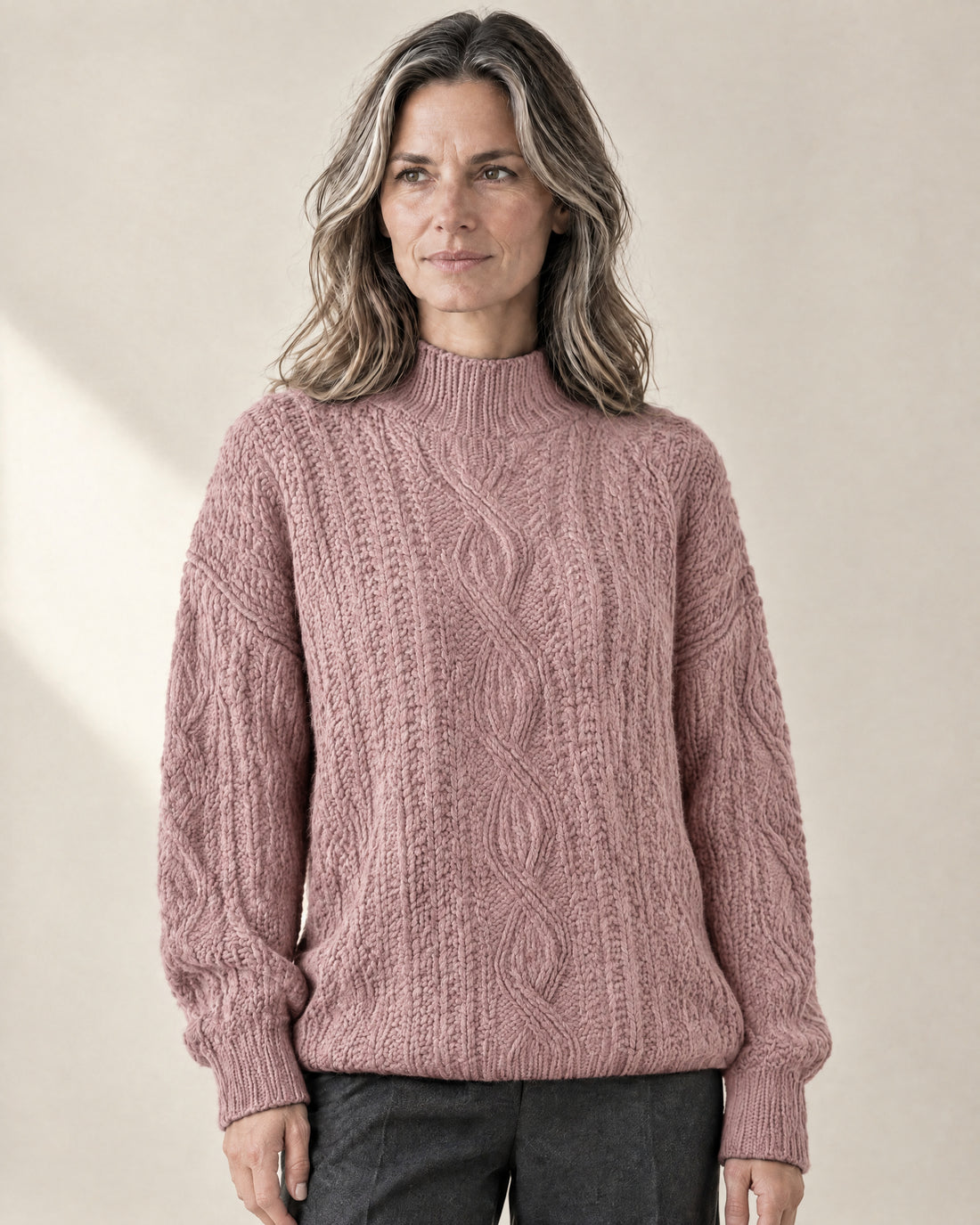 Chunky Cable Knit Mock Neck Jumper