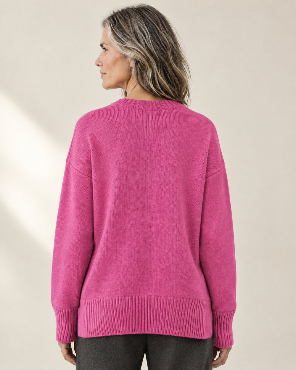 Drop-Shoulder Crew Neck Jumper, back view, worn