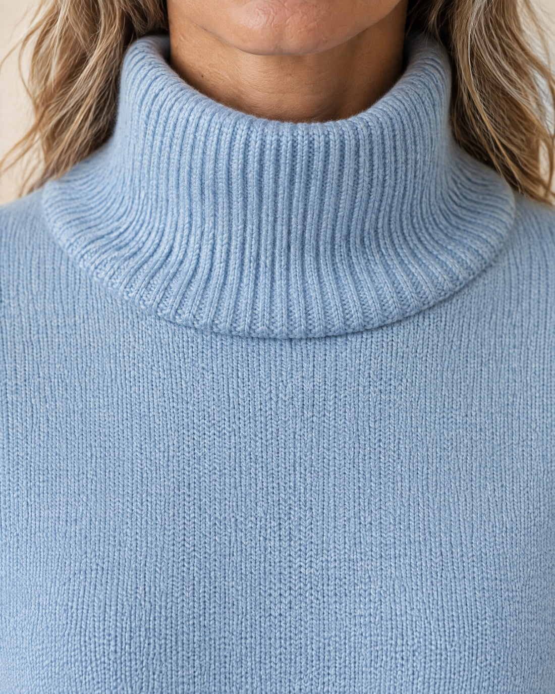 Sky Blue Cotton Roll Neck Jumper
