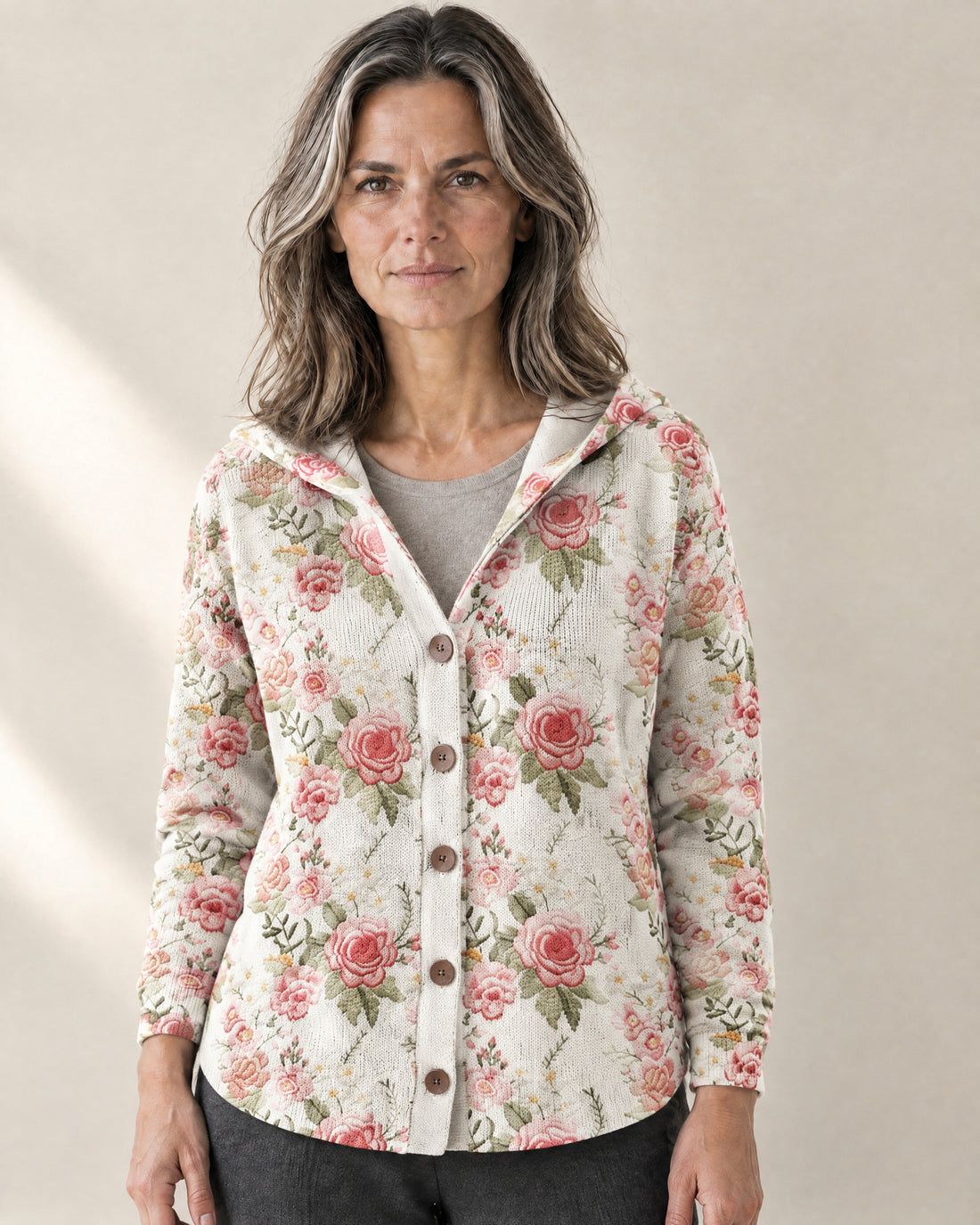 Patterned Hooded Cardigan