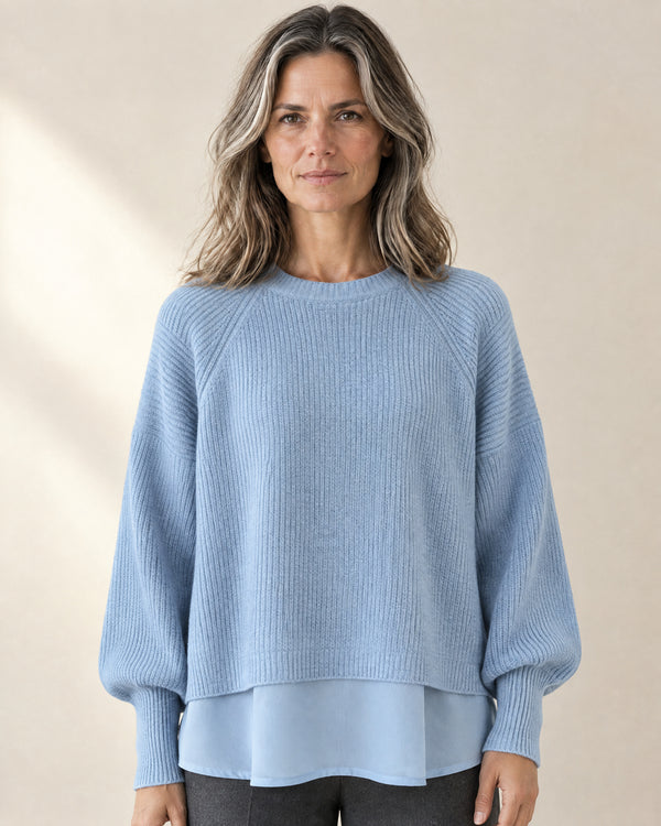 Shirt-Hem Layered Jumper in Blue