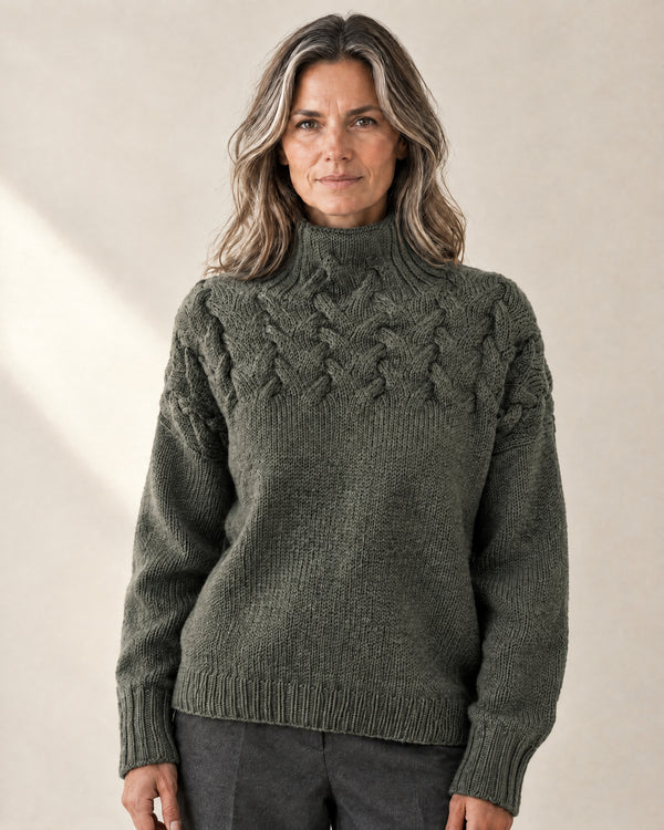 Chunky Roll Neck Jumper in Dark Green