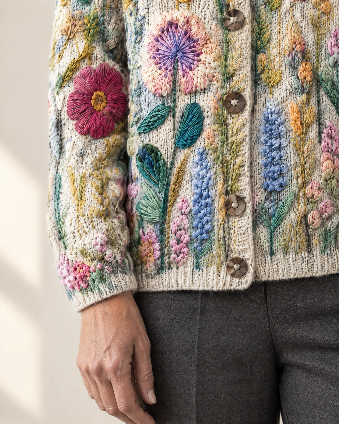 Wildflower Motif Button Cardigan