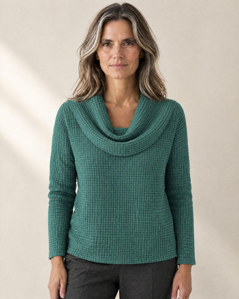 Waffle Knit Cowl Neck Jumper