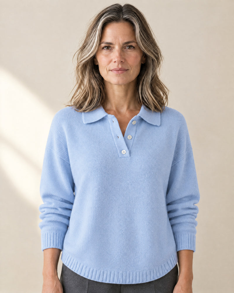 Curved-Hem Polo Collar Jumper