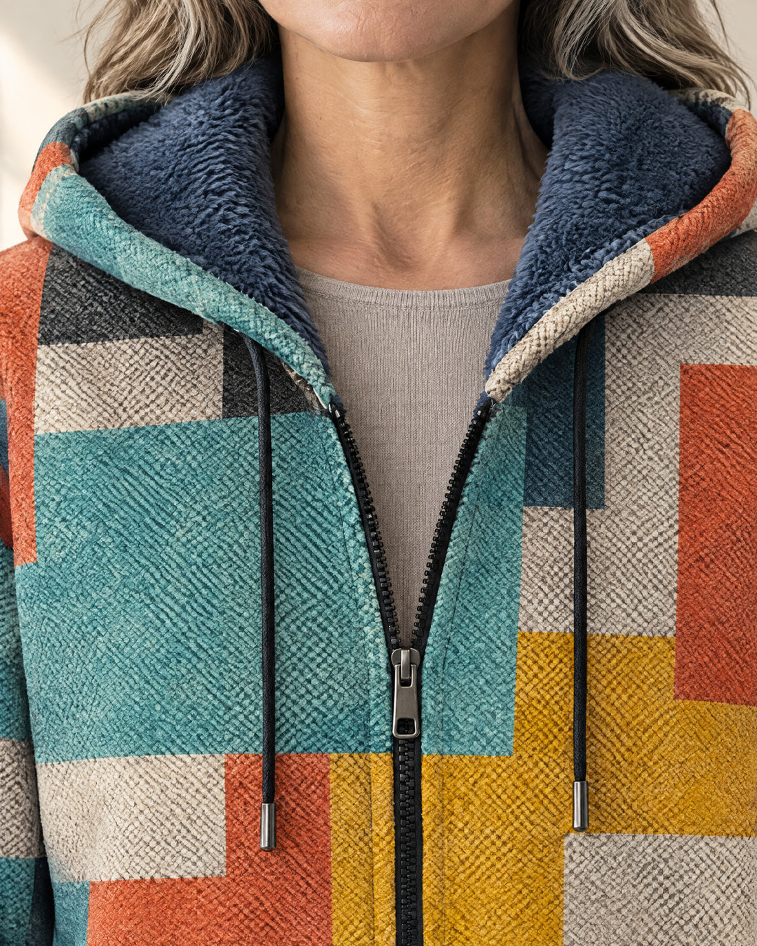 Geometric Print Hooded Cardigan