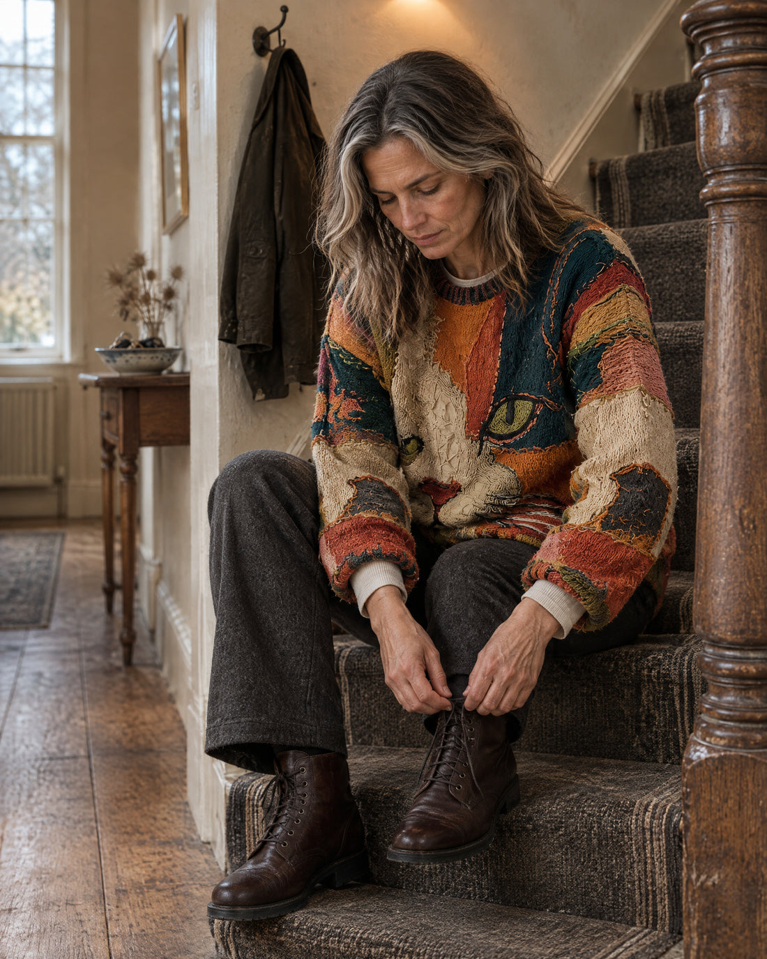 Textured Patchwork Cat Jumper
