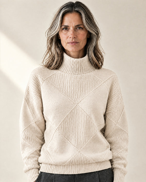 Relaxed Roll Neck Jumper in Cream White