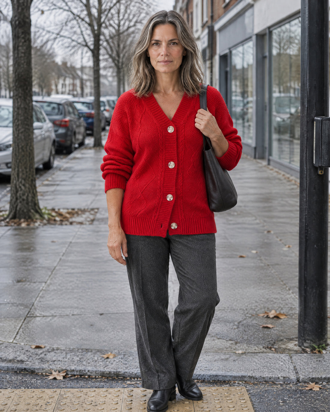 Cable Panel Wool-Blend Cardigan