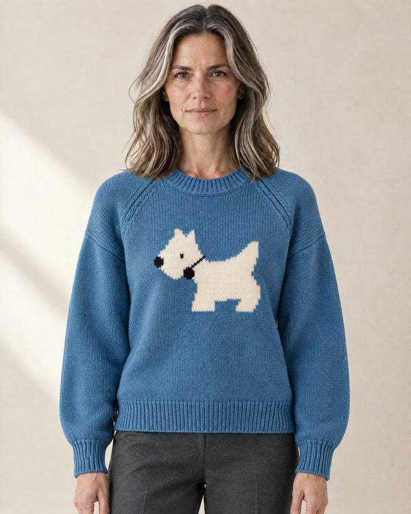 Scottie Dog Motif Jumper in Blue