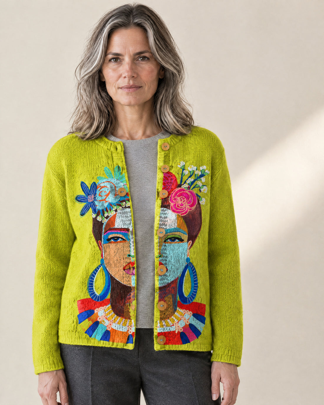 Portrait Print Button Cardigan