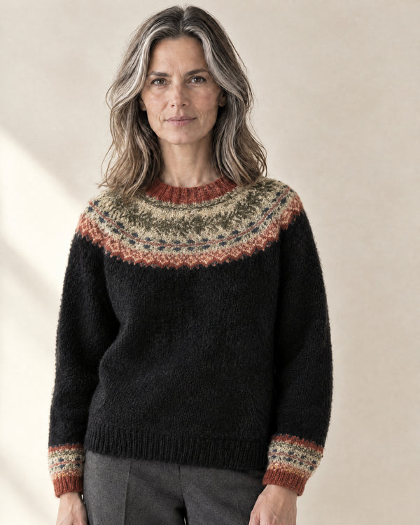 Brushed Fair Isle Yoke Jumper in Black Heritage