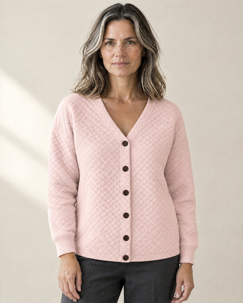 Quilted V-Neck Button Cardigan