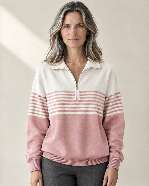 Striped Quarter-Zip Jumper in Pink