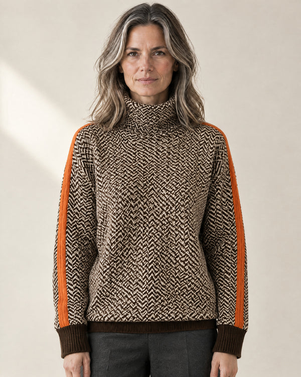 Herringbone Roll Neck Jumper in Green